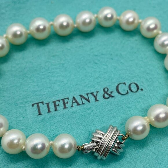 Tiffany & Co. Signature X 18K White Gold Pearl Bracelet 7.25" - Picture 2 of 8